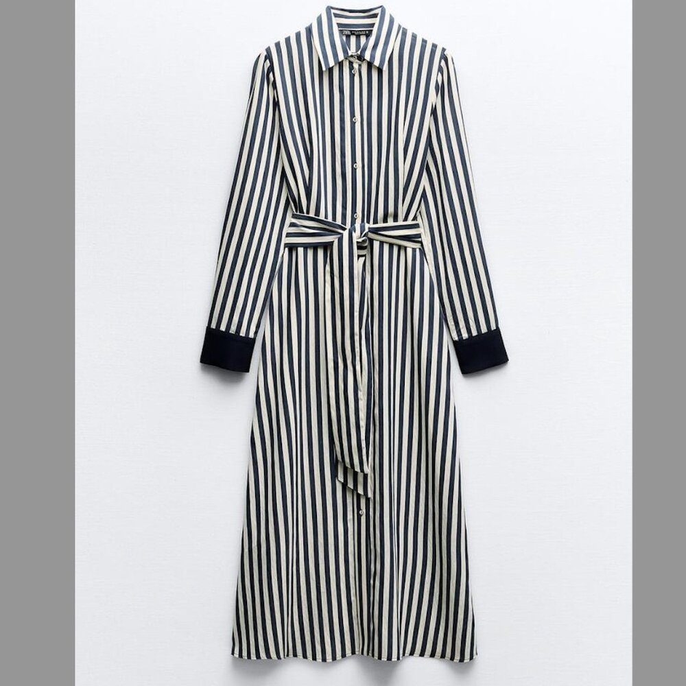 Zara Striped Midi Shirtdress